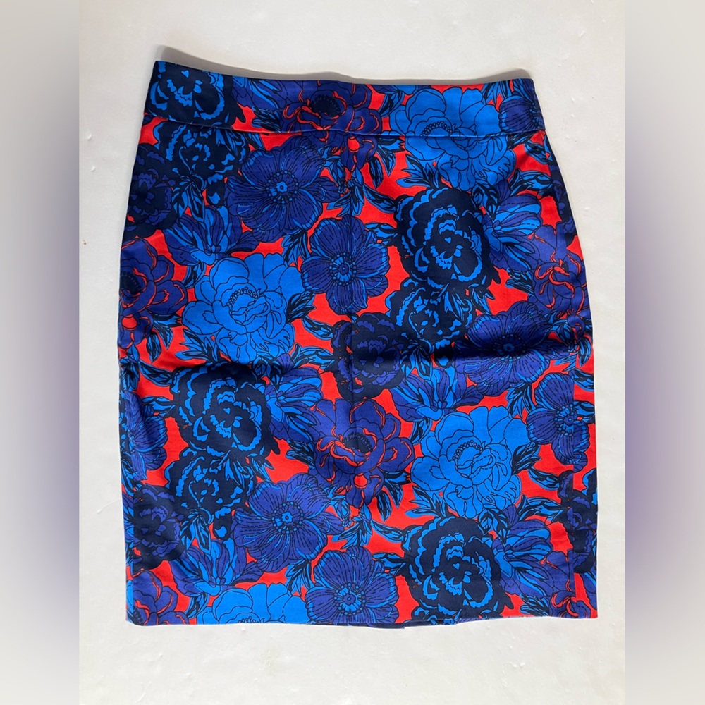 Women’s Floral Pencil Skirt, Size 0P, Red/Blue, Ann Taylor Petite